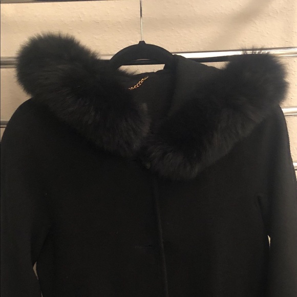 Ellen Tracy Black Wo Coat with Fur Collar - Picture 1 of 6